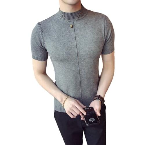 Fashion Mens Sweater 2021 Brand New Pure Color Semi-high Collar Knitting For Male Half-sleeved Sweaters Tops Men Clothes