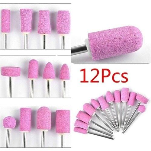 Nail Art Quartz Grinding Heads, Pink Quartz Shaped Grinding Heads, 12 Sets, Electric Grinding Machine Parts
