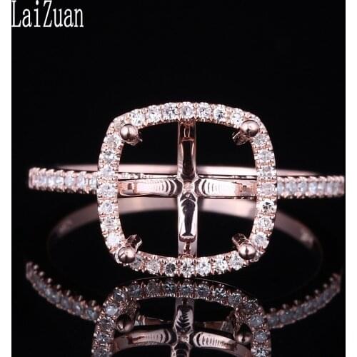Cushion Cut 8.5x8.5mm Solid 10K Rose Gold 0.2ct Real Natural Diamonds Semi Mount Ring Setting Women Engagement Classical Jewelry