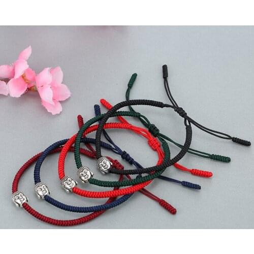 Tibetan Buddhist Buddha Head Prayer Bead Lucky Charm Bracelets & Bangles For Women Men Handmade Knots Rope Bracelet
