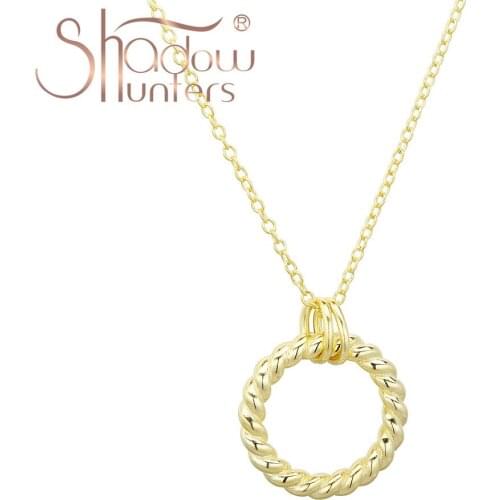 SHADOWHUNTERS Authentic 925-Sterling-Silver Gold Color Twist Circle Pendant Necklace Long Chain Eourope Fashion Couple Jewelry