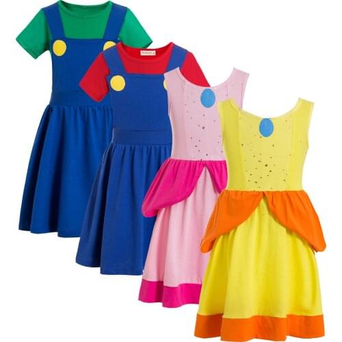 Princess Peach Classic Girls Costume Super Brothers Halloween Kids Cosplay Costume Brothers