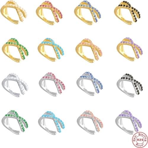 100% S925 Sterling Silver Clip On Earring Colorful Micro Pave Zircon Non Pierced Cuff Earrings Korean Earcuff Pendientes Jewelry