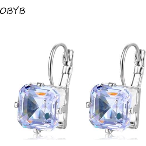 OBYB New Trendy Square Shape Drop Earrings Brilliant Bridal Engagement Wedding Jewelry Elegant Female Dangle Earring Fine Gift