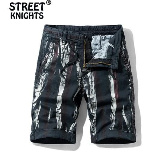 2021 Summer New Stripe Multi-Pockets Cargo Shorts Men Khaki Jogger Military Cargo Shorts Men Cotton Casual Loose Men Shorts