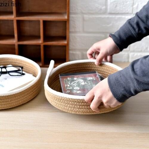 Modern Round Rattan Snack Candy Storage Basket Dressing Table Cosmetics Jewelry Basket Household Storage Container Home Decor
