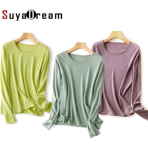 SuyaDream Women 100%Wool Sweaters 2021 Winter O Neck Solid Comfortable Pullovers 2021 Autumn Basic Top