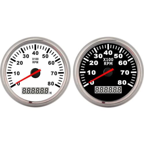 85mm 3.3in Pointer Digital Tachometer 8000RPM Red LED Backlight Guage Waterproof Marine Hourmeter for 12V/24V Car Boat
