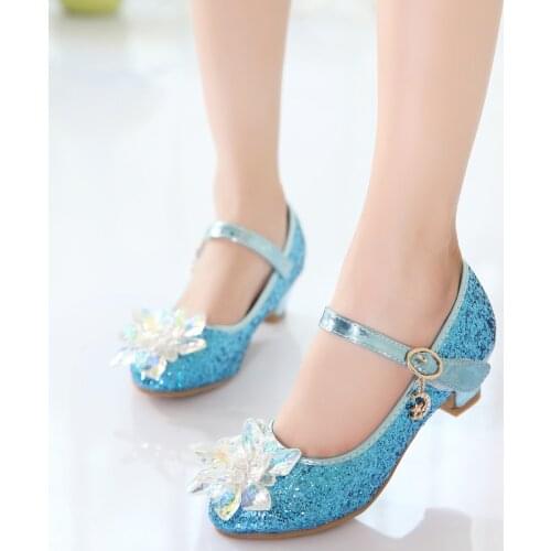 4-12 Years Kids Cinderella Crystal Shoes Autumn & Winter Girls High-heeled Princess Shoes Host Piano Show Catwalk Leather Shoes