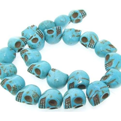 Unique Pearls jewellery Store Carved Skull Turquoise 17mm Gemstone Loose Beads One Full Strand 15 inches LC3-350