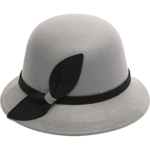 Hats For Women Elegant Women Faux Wool Bucket Hats Fashion Bowler Cap With Bowknot Summer Hats For Women Sun Hats Z0126