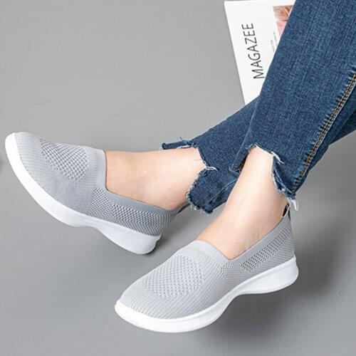 2021 Women Sneakers Autumn Slip-on Vulcanized Ladies Solid Mesh Breathable Shoes Comfortable Casual Flats For Woman Plus Size