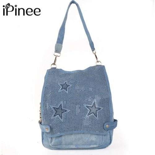 IPinee Designer Denim Backpack Rivet Star 2021 New Handbags Women Sac A Main Multifunction Lady Shoulder Bags
