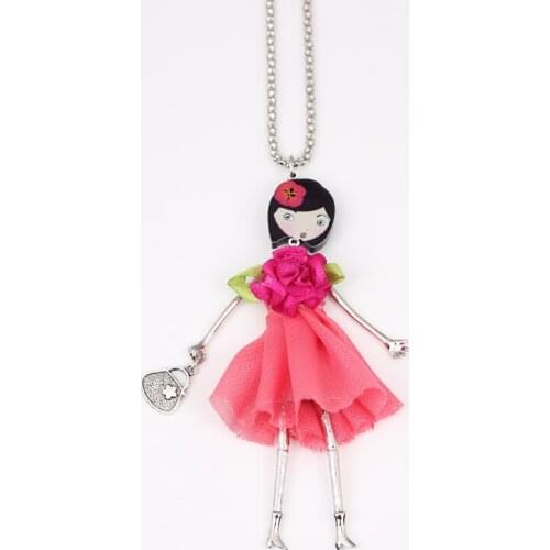 Bonsny red dress red flower fashion lovely new 2014 acrylics cute girls figures necklace & pendant for woman Free shipping