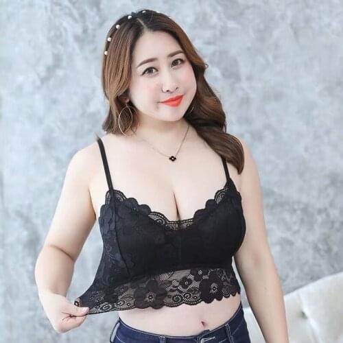 Plus Size Lace Beautiful Back Underwear Sexy Spaghetti Straps Chest Wrap Underwired Padded Underwear plus-Sized Ultra Large Vest