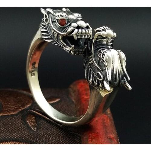 925 Sterling Silver Retro dragon rings ring Jewelry Adjustable A3407