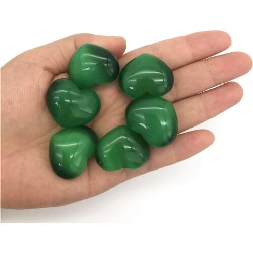 1PC Cute Green Cat Eye Stone Heart Shaped Crystal Stones Gem Healing Stones Gifts Decor Natural Quartz Crystals