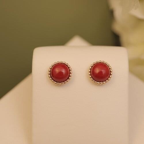 100% pure 925 sterling silver summer hot brand fashion womens jewelry round rose gold lovely red agate earrings banquet wedding