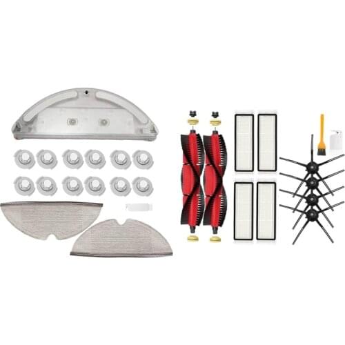 2 Set Vacuum Cleaner Parts: 1 Set Water Tank Mop Cloths Filter & 1 Set Main Brush Side Brush HEPA Filter Mop Cloth