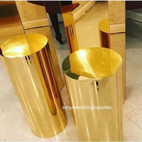 2pcs/sett)round mirror gold acrylic plinth crystal wedding flower wedding pillars stand for wedding decoration senyu2097