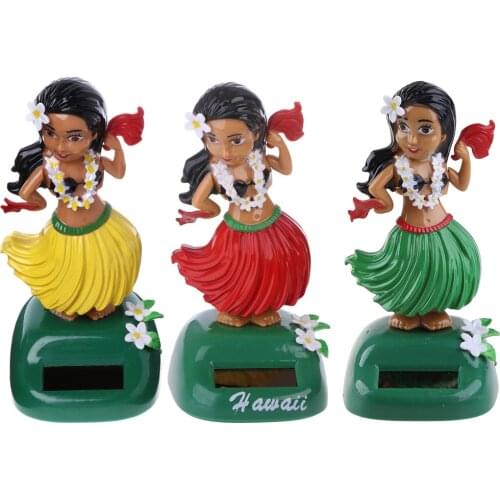 Car Ornaments Hawaii Girl Hula Shaking Head Toy Solar Powered Auto Interior Automobiles Decoration