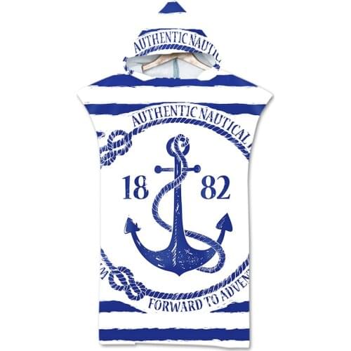 Hot-Sale Microfiber Bath Towel Hooded Surf Beach Swimwear 3D Printed Anchor Swimming Poncho Quick Dry Robe