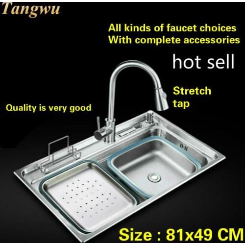 Free shipping Food-grade 304 stainless steel standard kitchen sink large single groove 810x490 MM