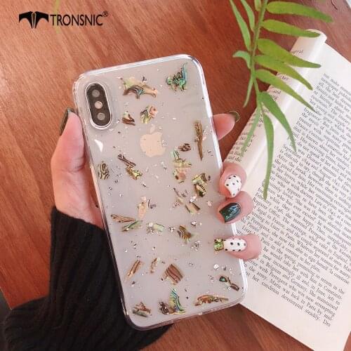 TRONSNIC Glitter Phone Case for iPhone 11 Pro Max XS MAX XR Soft Gold Foil Shiny Glossy Luxury Case for iPhone 6S 7 8 Plus Cover