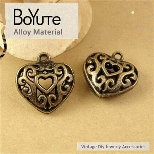 BoYuTe (40 Pieces/Lot) 19*20*8MM Vintage Antique Bronze Heart Pendant Hollow Zinc Alloy Materials Jewelry Accessories Making