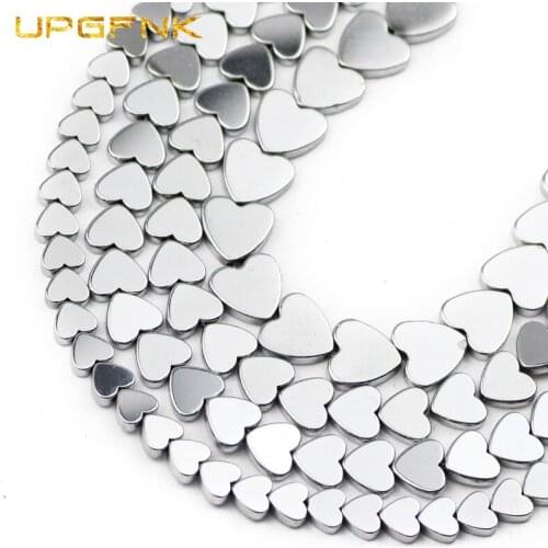 UPGFNK Natural Stone Silvers heart Shape Hematite Bead 6/8/10mm Loose Beads For Jewelry Making Diy Bracelet Necklace Accessories