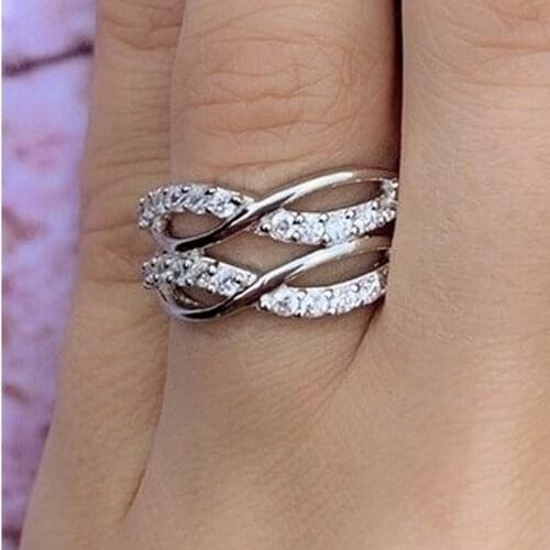 CAOSHI Hollow Design Cross Rings for Women Lady Metal Sliver Color Trendy Jewelry for Wedding Ceremony Dazzling Accessories Gift