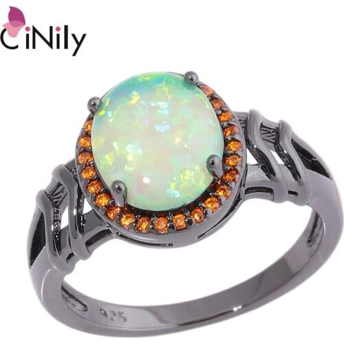 CiNily Large Round Green Fire Opal Stone Rings Black Gold Baroque Ring Orange Garnet Ethnic Tribe Vintage Jewelry Gift Men Women