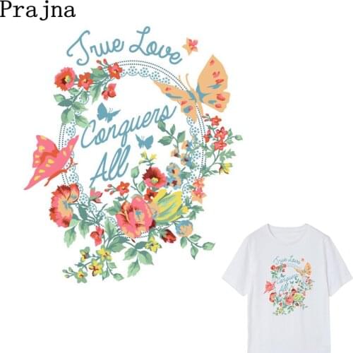 Prajna Flower Patch Heat Transfer Iron On Transfer For Jean T shirt Thermal Stickers Fabric Clothes Patch Applique Badge E
