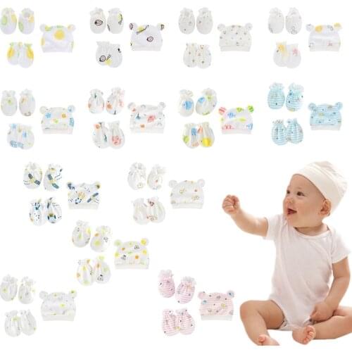 Baby Anti Scratching Soft Cotton Gloves Foot Cover Hat Set Mittens Socks Cap Kit