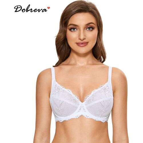DOBREVA Womens Sexy Floral Lace Full Coverage Minimizer Bra Plus Size Underwire Unlined