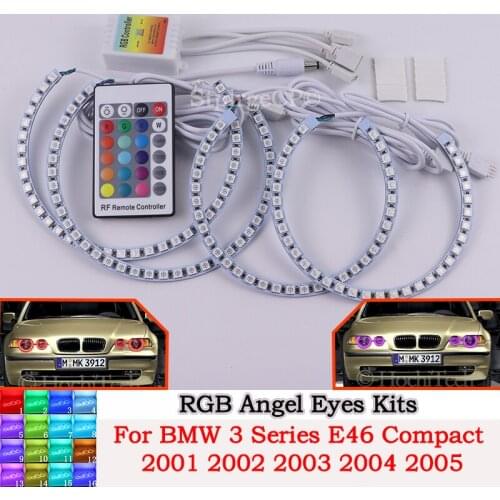 DRL Angel Eyes LED RGB CCFL SMD headlight 4 ring set For BMW 3 Series E46 Compact 2001 2002 2003 2004 2005 car accessories