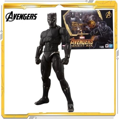 Original Bandai Marvel Avengers Endgame SHF Black Panther Deluxe Edition Anime Action Figures Model Toy for Child Halloween Gift