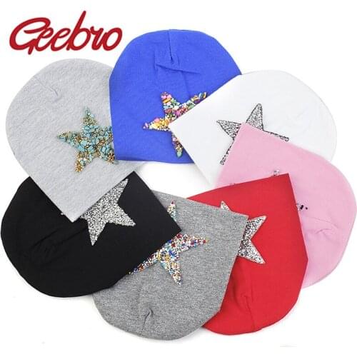 Geebro Newborn Rhinestones Star Baby Hat Spring Winter Warm Stretch Cotton Baby Hat Solid Color Cute Beanie For Baby Girls Boys