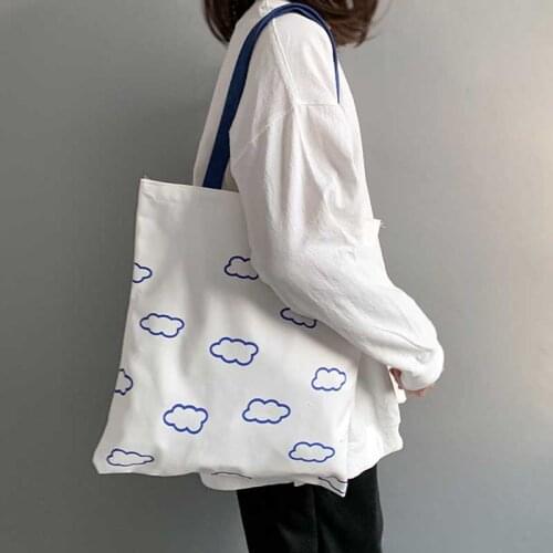 Women Canvas Shopping Bags Cloud Printing Tote Bags Casual Eco Cotton Cloth Shoulder Shopper Bag for Girls Handbags