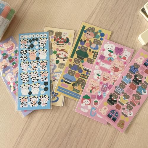 Kawaii INS Bear Rabbit Laser Stickers Scrapbooking Happy Plan Decoration Sticker DIY Material Creative Stationary School Supply