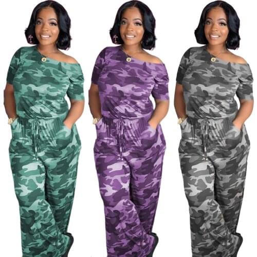 Spring and autumn camouflage tie-dye short-sleeved pullover jumpsuit sportswear womens casual wear