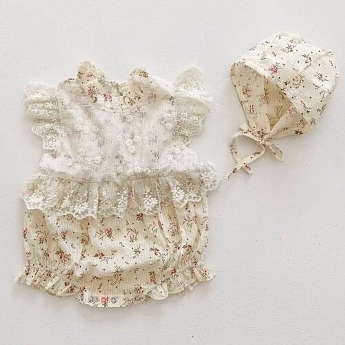 Princes Baby Girl Rompers With Lace Hat Summer Newborn Girl Clothes Set Fashion Baby Clothing Outfits For Party