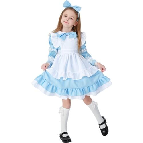Hot Sale Kid and women Alice in Wonderland Costume Lolita Dress Maid Cosplay Carnival Halloween Costumes