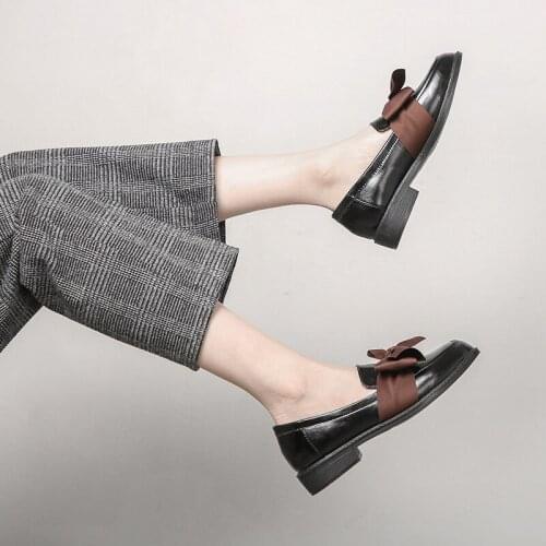 Leather Shoes Womens Fashion Retro All-match Korean-Style Flat British Single Shoes Women Shoes for Women Flat Shoes Women