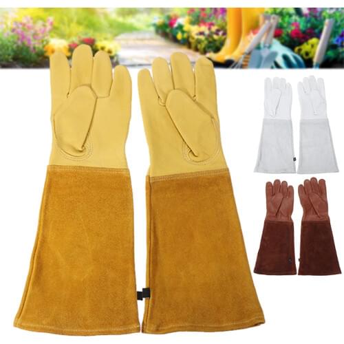 Rose Pruning Gardening Leather Gloves Beekeeping Thorn Proof Long Sleeve Work Glove Men Women Garden Pruning Gloves S M L XL