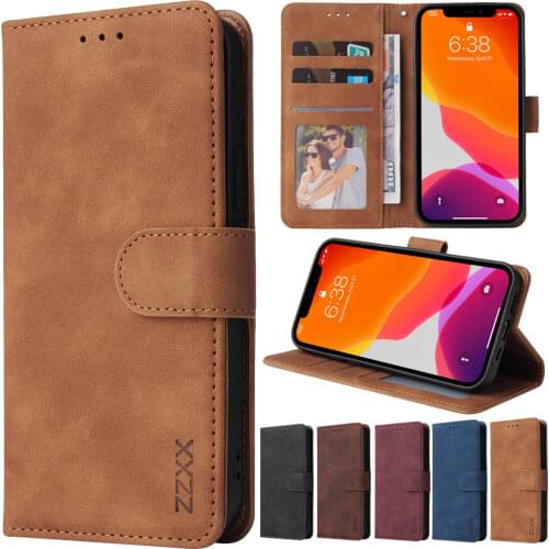 ZZXX Leather Wallet Phone Case For iPhone 12 Pro Max 11 Pro XS Max XR X SE 2020 8/7//6/6S Plus Flip Card Slot Phone Case Cover