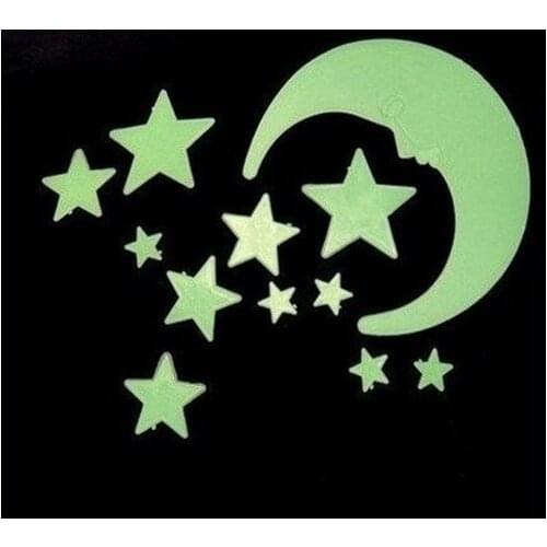 Cartoon Glow In The Dark Luminous Moon Star Stickers Noctilucent Fluorescent Wall Stickers Ceiling Room Decal Baby Kids Gift