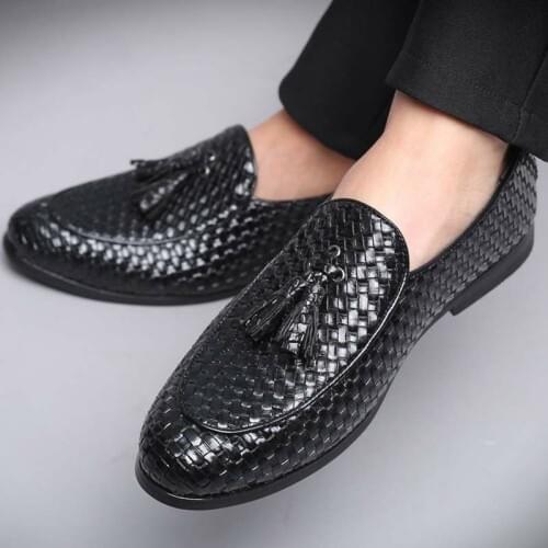 Mens Driving Loafers Casual Dress Formal Oxford Leather Shoes Business Tassels Slip On Weaved 3Colors Plus Size 38-48