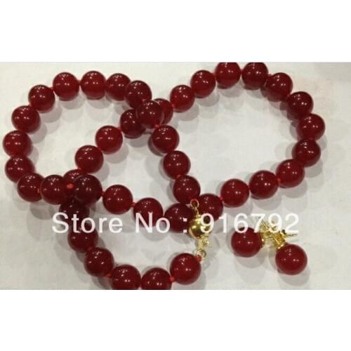 Free shipping >>>>>10mm Natural Red stone Round Beads Necklace Earrings sets 18 "AAA
