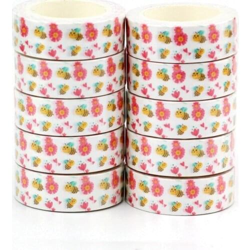 NEW 10pcs/Lot Decorative Cute Bees and Flowers Washi Tapes Japanese Scrapbooking Masking Tape Stationery Bullet Journal Supplies